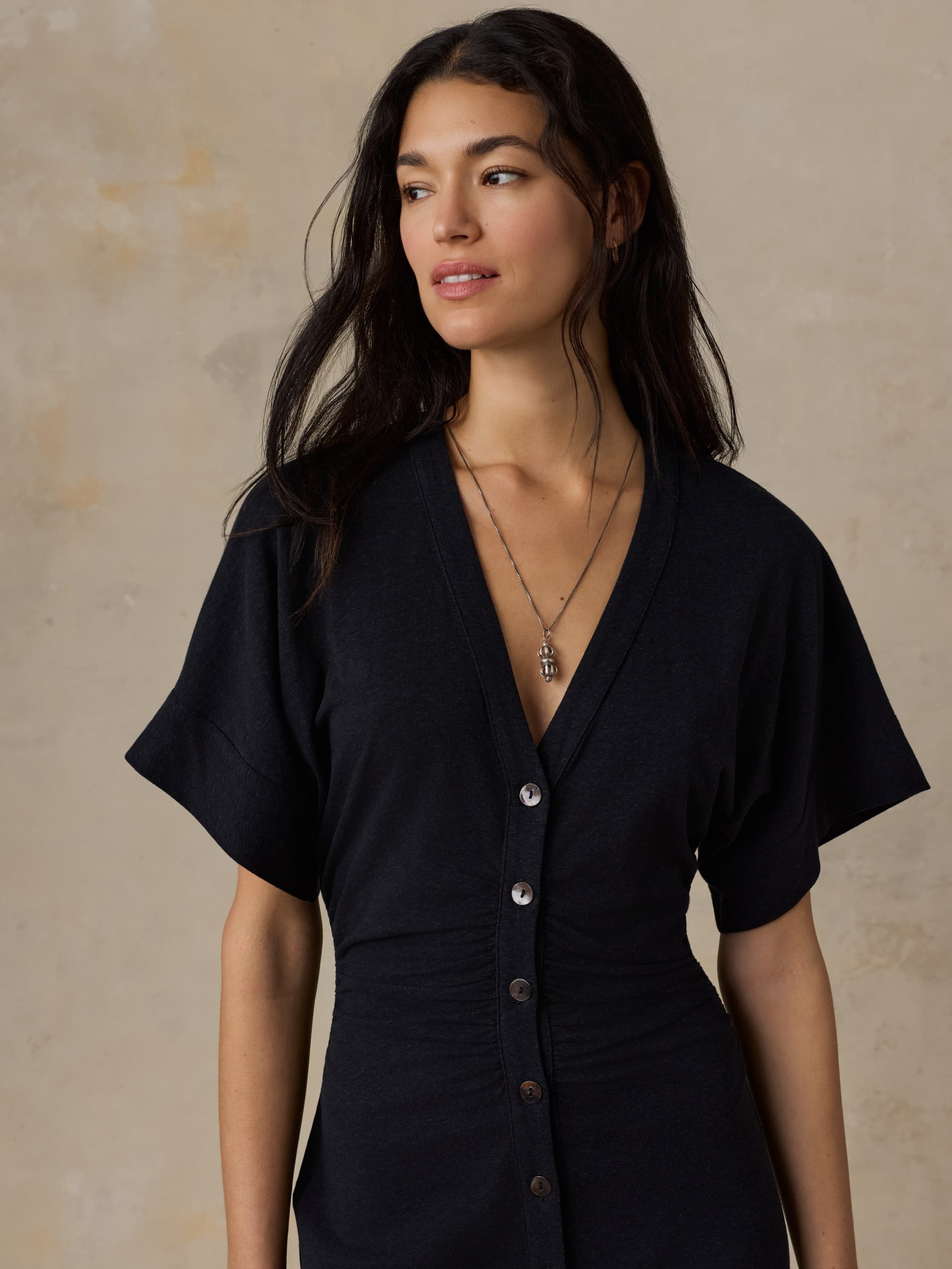 Cotton Hemp Maxi Dress - Black
