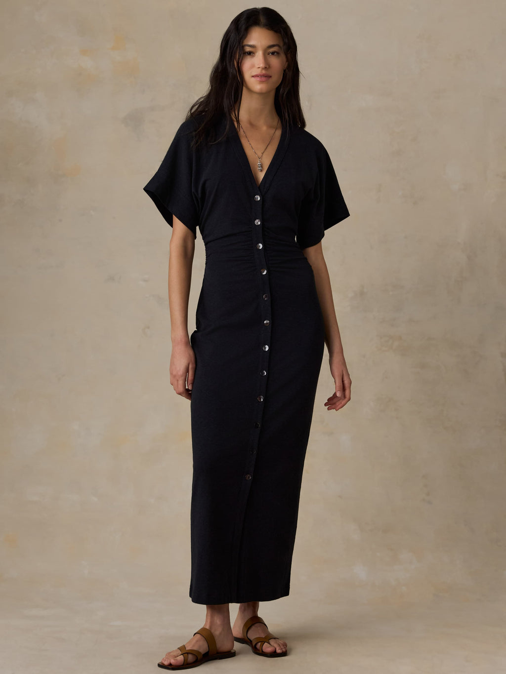 Cotton Hemp Maxi Dress - Black