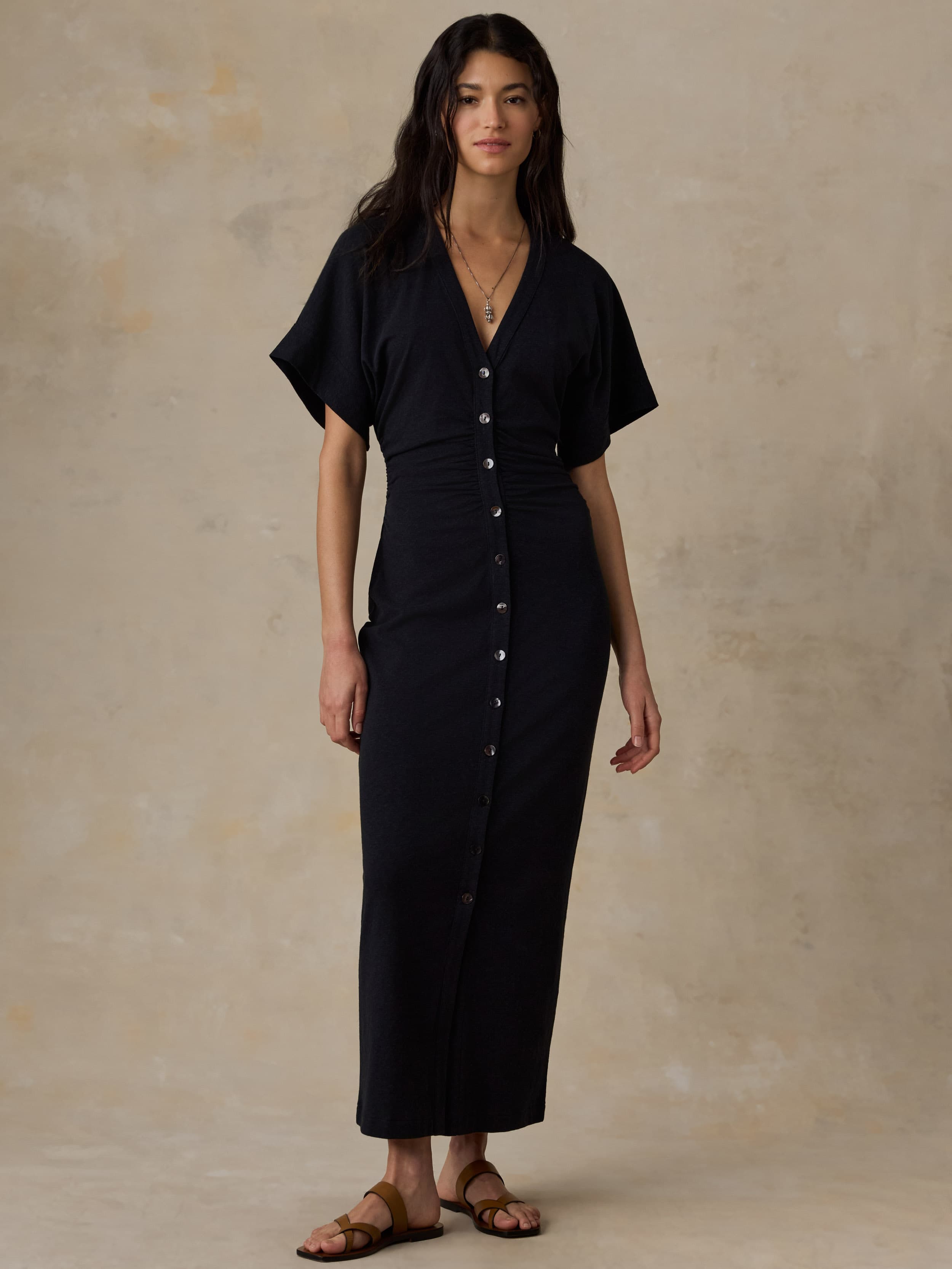 Cotton Hemp Maxi Dress - Black